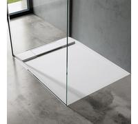 doporro Piatto Doccia Rettangolare in Marmoresina Effetto Pietra, Spessore 4 cm, Installazione Versatile, Design Antiscivolo, 80x100 cm, Bianco - Geoma04