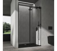 doporro Porta Doccia Scorrevole per Nicchia 120x195 cm da Bagno Salvaspazio | Vetro Temperato Trasparente 8 mm EN12150, Rivestimento Nano Anticalcare, Profilo Nero, Pulizia Semplificata