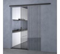 doporro Porta Scorrevole in Vetro Temperato 8 mm Finitura Nero Opaco Spazzolato 77,5 x 205 cm con Pellicola di Sicurezza, Maniglia Quadrata Muranino-001