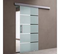 doporro Porta Scorrevole per Interni in Vetro Satinato a Righe 102,5x215 cm con Binario in Alluminio | Chiusura Ammortizzata e Distanziale da 25 mm - Amalfi13