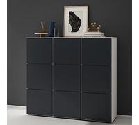 doporro Scarpiera Ingresso Componibile 135x36x120 cm con 18 Ripiani in Legno Bianco Opaco e Antracite Opaco, Mobile Porta Scarpe Salvaspazio Armadio Multiuso con Grande Capacità per Corridoio o Camera