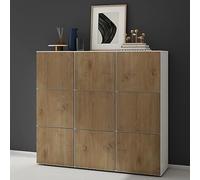 doporro Scarpiera Ingresso Componibile 135x36x120 cm con 18 Ripiani in Legno Bianco Opaco e Marrone Chiaro, Mobile Porta Scarpe Salvaspazio Armadio Multiuso con Grande Capacità per Corridoio o Camera