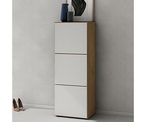 doporro Scarpiera Ingresso Slim Salvaspazio, Mobile Porta Scarpe Verticale con 3 Ante e 6 Ripiani, in Legno Marrone Chiaro e Bianco Opaco, 45x36x120 cm, per Corridoio o Camera da Letto