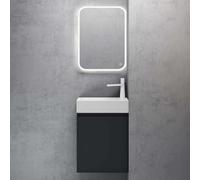 doporro Set Mobile Bagno Sospeso 46x26x63 cm con Lavabo e Specchio LED | Antracite Opaco, Lavabo Bianco, Specchio 40x60 cm, Per WC Ospiti, Pisa02 F029 Colossum101 Nova-02