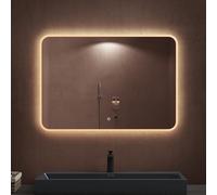 doporro Specchio Bagno LED 100x70 cm Rettangolare Retroilluminato con Interruttore Tattile Dimmerabile 3 Colori Antifog in Vetro Temperato HD, Installazione Orizzontale o Verticale