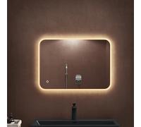 doporro Specchio Bagno LED 50x70 cm Rettangolare Retroilluminato con Interruttore Tattile Dimmerabile 3 Colori Antifog in Vetro Temperato HD, Installazione Orizzontale o Verticale