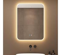 doporro Specchio Bagno LED 60x80 cm Rettangolare Retroilluminato con Interruttore Tattile Dimmerabile 3 Colori Antifog in Vetro Temperato HD, Installazione Orizzontale o Verticale