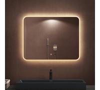 doporro Specchio Bagno LED 90x70 cm Rettangolare da Parete Antiappannamento | Vetro Temperato HD, Interruttore Tattile, Dimmerabile a 3 Colori, Installazione Orizzontale o Verticale, LED-Spiegel-03