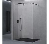 doporro Walk in Box Doccia 120x200 cm Parete Doccia Fissa in Cristallo Temperato Trasparente 8 mm Anticalcare, Barra Stabilizzatrice Regolabile in Acciaio Inox, Profilo Nero - Bremen01K
