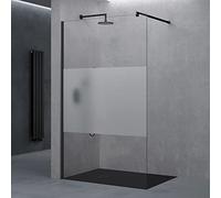 doporro Walk in Box Doccia 160x200 cm, Parete Doccia Fissa in Vetro Temperato 8 mm Anti Frantumi con Fascia Satinata, Barra Stabilizzatrice e Profilo Nero Opaco - Bremen01k