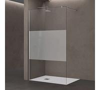 doporro Walk In Parete Doccia 140x200 cm Vetro 10mm Temperato Anticalcare Striscia Satinata Opaca con Barra Stabilizzatrice regolabile da 70-120cm Profilo Cromato Bremen02MS