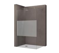 doporro Walk In Parete Doccia 70x200 cm Vetro 10mm Temperato Anticalcare Striscia Satinata Opaca con Barra Stabilizzatrice regolabile da 70-120cm Profilo Cromato Bremen02MS