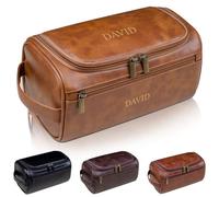 Dopp Kit personalizzato da uomo, borsa da toilette personalizzata con monogramma, organizer impermeabile con scomparti, regalo per papà, marito, fratello, testimone dello sposo, Marrone, Borse da