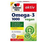Doppelherz Omega-3 1000 vegan - Acidi grassi omega-3 ad alto dosaggio EPA e DHA da olio vegetale di alghe - 120 capsule piccole facilmente deglutibili