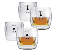 INTIRILIFE 4X Tazza Orso a Doppia Parete 230 ml in Cristallo Chiaro - Soffiati a Mano per un'ottima isolazione, Ideali per Latte Macchiato, Come Bicchiere da tè o caffè Senza Manico