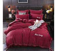Doppi del piumone Biancheria da Letto Verde Piumino Blu Dimensioni matti con lettiera Aderente Set di coperture per la Trapunta Invernale in Flanella Calda Twin dubb (Red King)