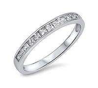 Doppia Accent Nozze d' Argento Sterling Anello Princess Cut Channel Set Wedding Band 3 mm (Dimensioni da 5 a 12) e Rhodium-Placcato-Argento, 7, cod. UK_B00SU074ZG