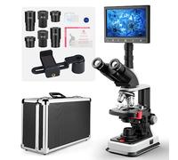 [Doppia alimentazione] Vabiooth Lab Compound Trinoculare Microscopi 40X-2500X con schermo LCD da 7" sostituibile Split Screen 5MP E-Eyepiece a due strati, palco meccanico a due strati, oculari a campo