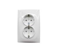 Doppia base schuko da incasso 16A, ideale per collegamenti elettrici sicuri in casa e ufficio.