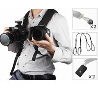 DIGITAL HD ® TRACOLLA DOPPIA PER 2 FOTOCAMERE PESANTI ROBUSTISSIMA + 2 piatre + 2 lacci sicurezza CINGHIA UNIVERSALE COMPATIBILE CON QUALUNQUE FOTOCAMERA