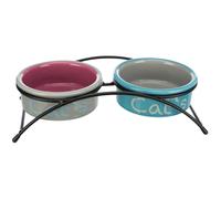Doppia ciotola con supporto Trixie Eat on Feet per gatti - 2 x 300 ml, Ø 12 cm (grigio chiaro/rosa antico/azzurro)