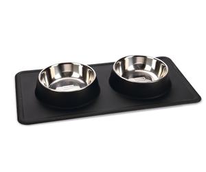 Doppia ciotola Karlie Diner Set Dex con supporto in silicone - 2 x 350 ml, Ø 14 cm griglio chiaro