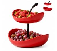 Doppia ciotola per frutta in ceramica, supporto per frutta versatile, rosso | Moderna ciotola per frutta, salvaspazio, adatta per verdure, frutta, snack, torte