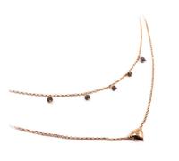 Doppia Collana in Argento Placcato Oro Rosa con Cuore Bombato e Zirconi Grigi