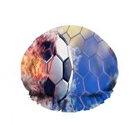 Doppia cuffia da a impermeabile da bagno sotto il cielo blu fiamma calcio attraverso la rete da calcio cappello da a moda riutilizzabile per le donne bellezza, BathHair Spa, uso domestico