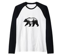 Doppia Esposizione Orso Foresta Natura Wilderness Art Maglia con Maniche Raglan