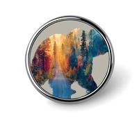 Doppia esposizione Orso Silhouette Foresta Strada Rotonda Spilla per Uomo Donna Moda Distintivo Collare Pin Vestito Giacca Zaino Accessori