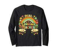 Doppia Lingua Insegnante Retro Rainbow Bilingue Educatore Maglia a Manica