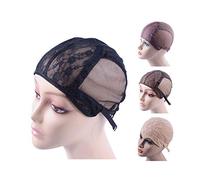 Doppia pizzo cappellino con parrucca Wig Cap per realizzare parrucche con cinturino regolabile sul retro Cappucci per parrucca senza colla Hairnets (nero L 56cm)