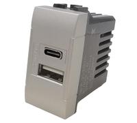 DOPPIA PRESA CARICABATTERIA USB A E C 5V2,4A ART COMPATIBILE LIVING ALLUMINIO ART-A-MAP833A MAPAM