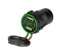 Doppia presa di ricarica da auto di tipo C e doppia USB con ricarica rapida da 132 W, 4 porte compatibile con protocollo di ricarica rapida .0 progettato per l'uso del veicolo sistemi 12 V 24 V (verde