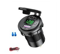 Doppia presa USB tipo C da 48 W, 12 V/24 V, PD3.0 e QC3. Con voltmetro a LED interruttore ON/OFF for accendisigari(Green with Wire)