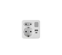 Doppia spina tripla per presa con USB A e USB C, spina multipla bianca (1 x Schuko, 1 x Euro, 2 x USB, con funzione luce notturna)
