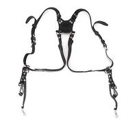 Doppia tracolla per fotocamera, tracolla in pelle Accessori per fotografia Comodo giubbotto di sicurezza con clip con fibbia per il trasporto quotidiano delle fotocamere (Spalle: nere)