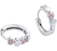 Doppio Amore Cuore Zircone Orecchini a Cerchio Piccoli per Ragazze Adolescenti Argento sterling Cartilagine Piccoli Carini Huggie Hoop Ipoallergenico per Orecchio Sensibile Rosa CZ