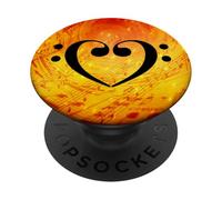 Doppio Basso Clef Cuore Rosso Arancione Giallo Spartito Bassista PopSockets PopGrip Adesivo