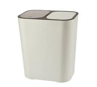 Doppio bidone della spazzatura, da cucina, 2 scomparti, con due scomparti, sistema di raccolta differenziata, 18 litri, con coperchio a bottone (beige)