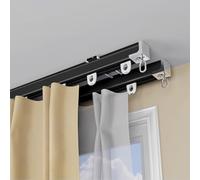 Doppio binario nero con rulli silenziosi, 340 cm, montaggio a soffitto regolabile per la privacy in soggiorno e bagno, perfetto per doccia