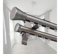 Doppio binario per tenda con bacchetta a baia, set di aste decorative da 1,8 m e 4,5 m, facile da installare, elegante design grigio per decorazioni per la casa e trattamenti per finestre