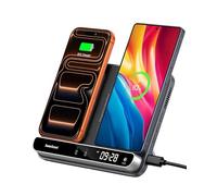 Doppio Caricatore Wireless per 2 Telefoni, Stazione Ricarica per iPhone Air/17 Pro/17 Pro Max/17/16/15/14/13/12, Samsung Galaxy S25/S24/S23/S22, Galaxy Buds, SwanScout 504 (Black & Tech Grey)