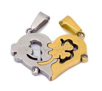 doppio Clover Acciaio-Stainless Steel-Coppia Ciondoli collana uomo+donna SS/31