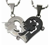 doppio Clover Acciaio-Stainless Steel-Coppia Ciondoli collana uomo+donna SS/33
