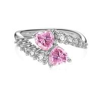 Doppio Cuore in Argento Sterling 925 Placcato Rosa Blu zircone cubico Riempito con 2 Pietre Intrecciate Anello d'Amore per Donna Anelli di Fidanzamento per Donna (Rosa Taglia 7)