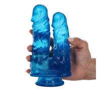 Doppio Dildo Pene Realistico Vaginale Anale Donna Made in Italy Blu Trasparente
