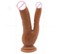 Doppio Dildo Stimolare Vagina e Anus Prodotti Sesso Masturbatore Penis con Ventosa Tazza Phallus Soft Dick Giocattoli Sesso per le Donne (Marrone)