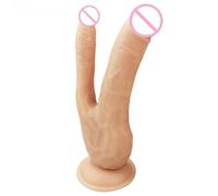 Doppio Dildo Stimolare Vagina e Anus Prodotti Sesso Masturbatore Penis con Ventosa Tazza Phallus Soft Dick Giocattoli Sesso per le Donne (Colore della carne)